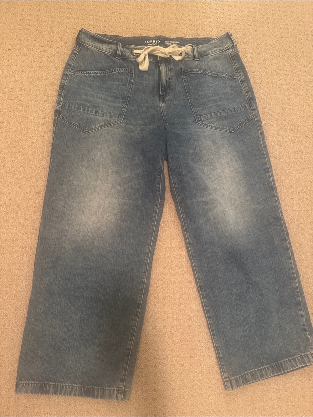torrid high-rise straight leg, Washed Blue Denim Jeans with Drawstring